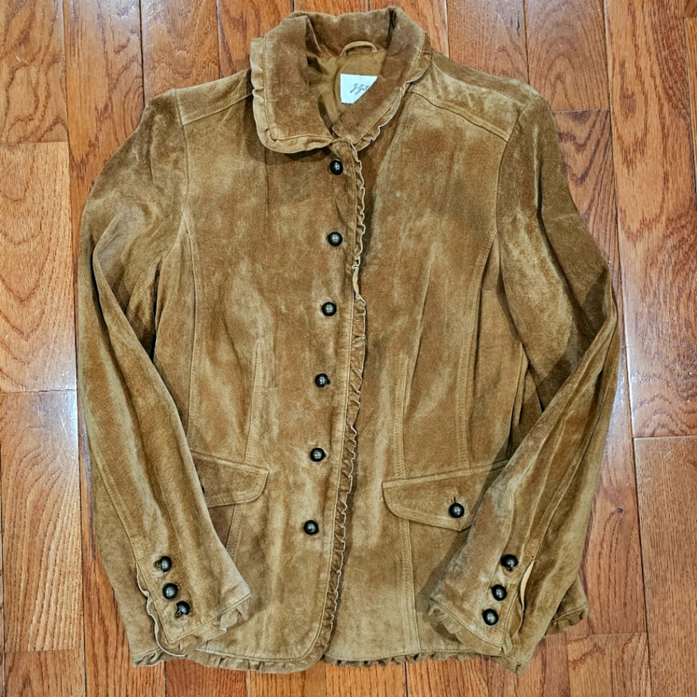 J.Jill Small Tan Suede Leahter Button Up Jacket